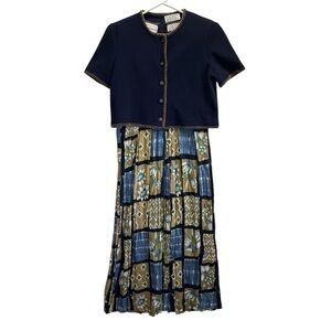 Karen Steven’s Vintage Navy and Patterned Maxi Dress with Jacket. Size 6